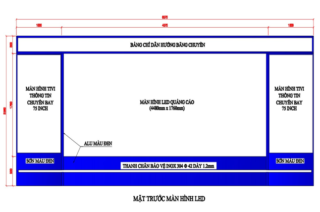 Kích thước màn hình LED ga đến Quốc tế cánh A&B sân bay Tân Sơn Nhất