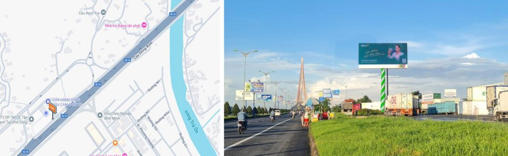 Vị trí màn hình LED trạm dừng chân cầu Cần Thơ- bờ Vĩnh Long