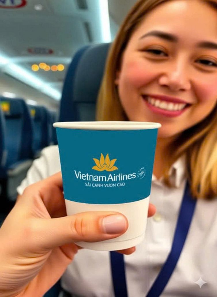 quảng cáo trên ly giấy VNA - SJK Group