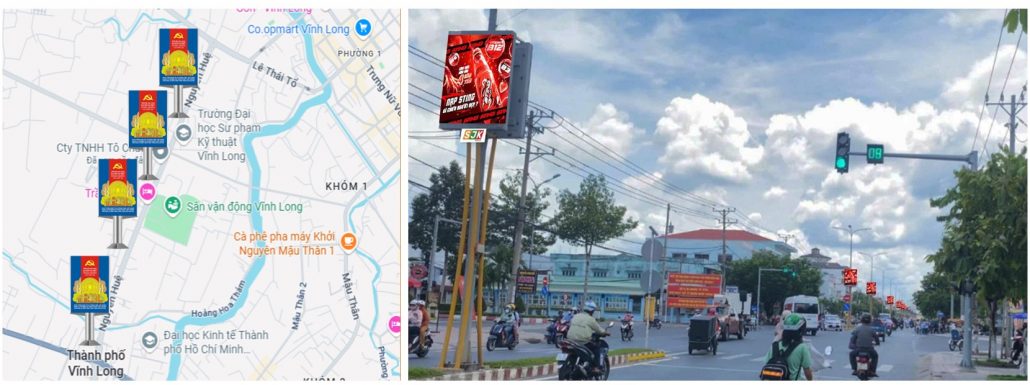 Vị trí màn hình LED dải phân cách đường Nguyễn Huệ, Vĩnh Long