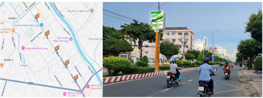 Vị trí màn hình LED dải phân cách đường Phạm Thái Bưởng, Vĩnh Long