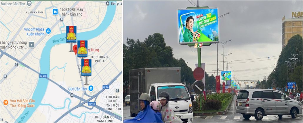 Vị trí màn hình LED tại giải phân cách đường Quang Trung, Cần Thơ