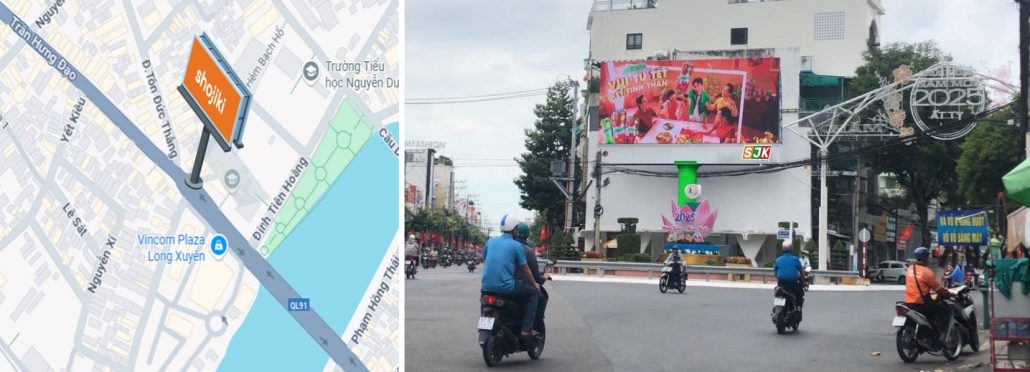 Vị trí mà hình LED ngã 3 Trần Hưng Đạo - Tôn Đức Thắng, Thành phố Long Xuyên, An Giang